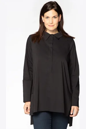 Yoek Blouse buttoned side slits | Zwart | Maat 38/40