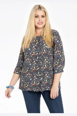 Yoek Blouse FLOWER RAIN | Zwart | Maat 38/40