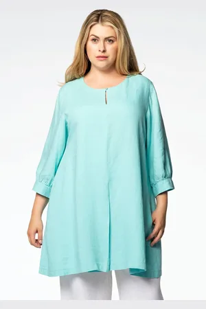 Yoek Geplooide Linnen Blouse | Blauw | Maat 38/40
