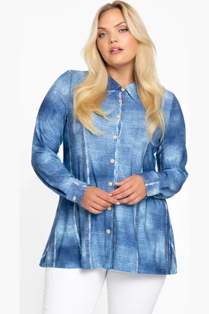 Yoek A-lijn blouse FRAYED | Blauw | Maat 38/40