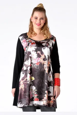 Yoek Shirt wide bot ROSES | Zwart | Maat S