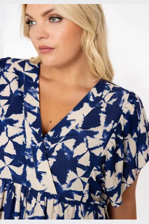 Yoek Lange jurk met ruches TESSA | Blauw | Maat 38/40