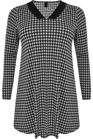 Yoek Tunic wide bottom pied de poule | Zwart | Maat 38/40