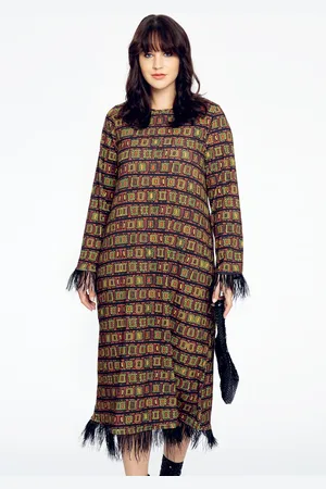 Yoek Jurk INFINITY met veren | Zwart | Maat 38/40