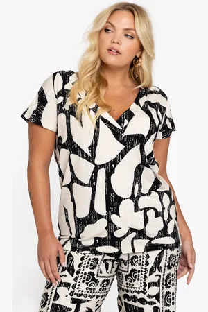 Yoek T-shirt met V-hals LINI | Beige | Maat 38/40