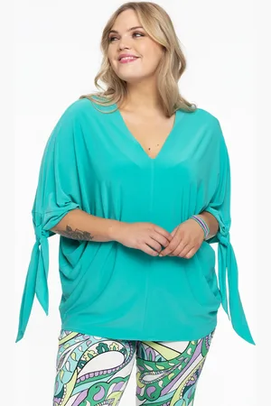 Yoek Blouse V-hals met strikken | Turquoise | Maat 38/40