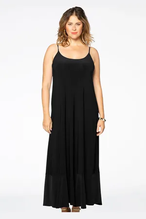 Yoek Maxi jurk spaghetti | Zwart | Maat 38/40