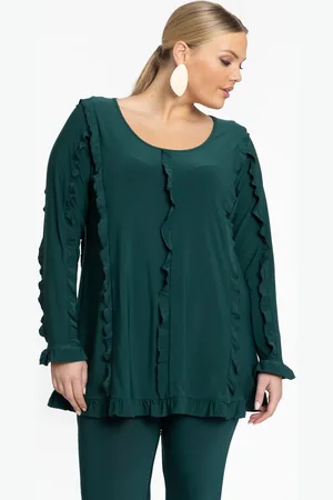 Yoek Tuniek flare met volants | Dark Green | Maat 38/40