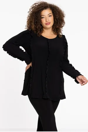 Yoek Tuniek flare met volants | Zwart | Maat 38/40