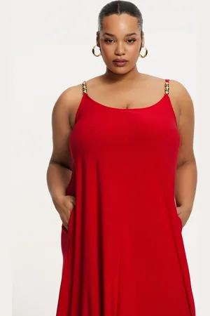 Yoek Lange spaghetti-jurk swing | Rood | Maat 38/40