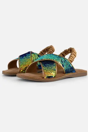 Muyters Pailetten Sandalen goud Leer