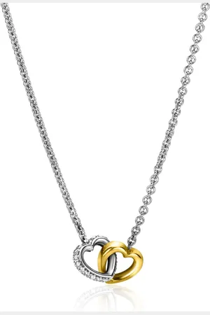 ZinZi Zilveren collier bicolor schakel met twee harten verbonden 42-45cm ZIC2276