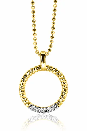 ZinZi Zilveren ronde hanger 22mm in geel verguld gedraaid witte zirconia ZIH2128Y (zonder collier)