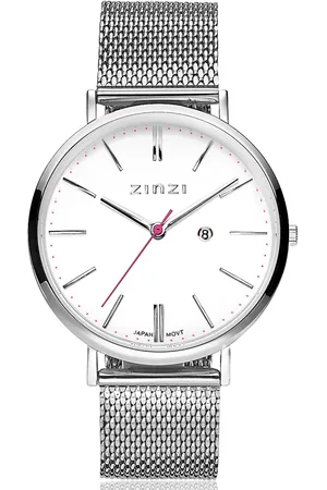ZinZi Retro horloge witte wijzerplaat stalen kast zilvergekleurd stalen mesh band zilvergekleurd 38mm extra dun ZIW406M