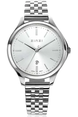 ZinZi Classy horloge 34mm zilverkleurige wijzerplaat stalen kast en band datum ziw1002