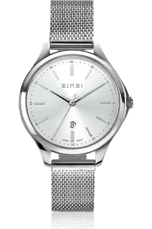 ZinZi Classy horloge 34mm zilverkleurige wijzerplaat stalen kast en meshband datum ZIW1002M
