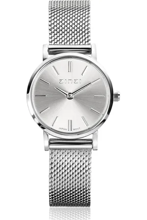 ZinZi Retro Mini horloge zilvergekleurde wijzerplaat, zilverkleurige kast en stalen mesh band, 24mm extra dun ZIW1802