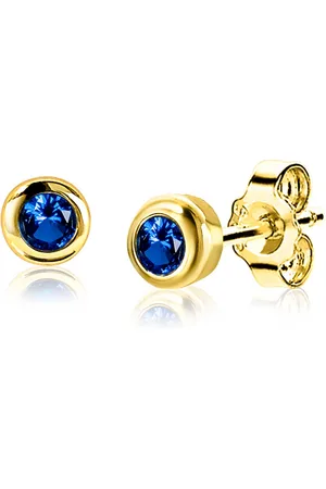 ZinZi SEPTEMBER oorknoppen 4mm gold plated met geboortesteen saffier zirconia