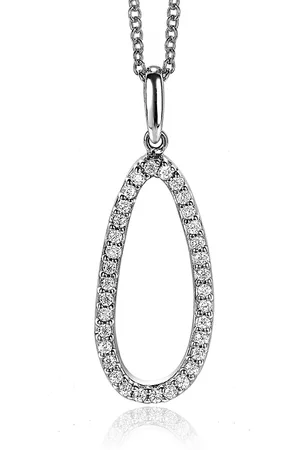 ZinZi Zilveren hanger 33mm ovale vorm met witte zirconia