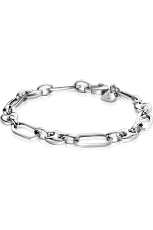 ZinZi Zilveren koffieboon schakelarmband 7mm breed, gecombineerd met lange ovale schakels ZIA2484