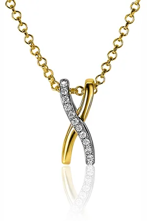 ZinZi Zilveren hanger cross-over bicolor met witte zirconia