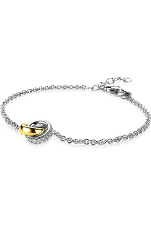 ZinZi Zilveren armband bicolor schakel met twee ringen verbonden 18-21cm ZIA2102