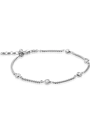 ZinZi Zilveren armband gourmet schakel met witte ronde zirconia