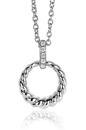 ZinZi Zilveren ronde hanger 15mm gedraaid motief, hangoog bezet met witte zirconia