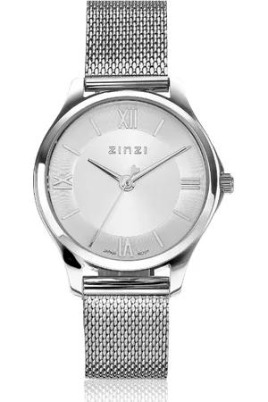 ZinZi Classy Mini horloge 30mm zilverkleurige wijzerplaat stalen kast en meshband ZIW1202M