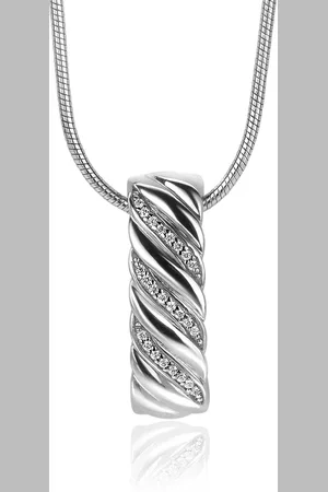 ZinZi Zilveren hanger rechthoek met gedraaid effect en witte zirconia