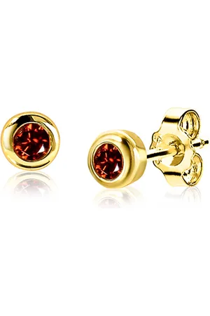 ZinZi JANUARI oorknoppen 4mm gold plated met geboortesteen granaat zirconia
