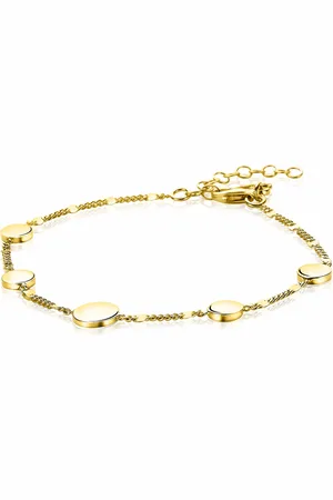 ZinZi Zilveren armband 14K geel verguld ronde plaatjes met gourmet schakel 17-20cm ZIA2158G
