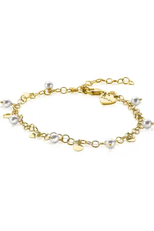 ZinZi Zilveren fantasie armband 14K geel verguld ronde schakels witte parels ZIA2186G