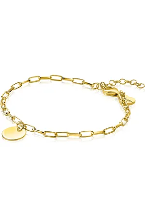 ZinZi Zilveren armband 14K geel verguld paperclip schakel rond plaatje ZIA2166G