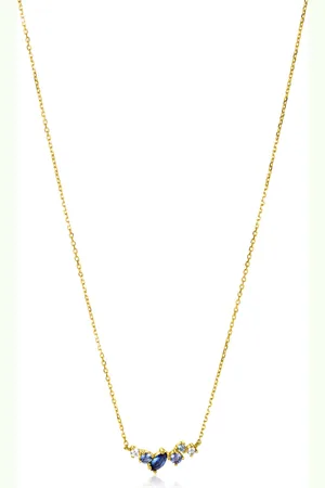 ZinZi Gold 14 krt gouden ketting 45cm, in het midden bezet met fijne witte, lichtblauwe en donkerblauwe zirconia