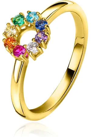 ZinZi Zilveren ring 14K geel verguld 8,5mm bezet regenboog ZIR2172