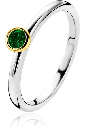 ZinZi Zilveren ring bicolor glad rond met groene zirconia ZIR1177G
