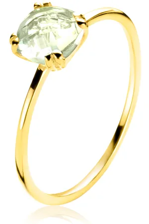 ZinZi Gold 14 krt gouden ring waarbij een lichtgroene amethist (6mm) is gezet in een vierkante chatonzetting ZGR376