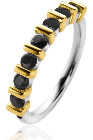 ZinZi Zilveren bicolor ring vierkant en ronde zwarte zirconia