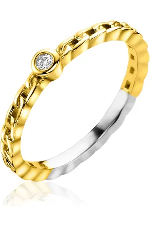 ZinZi Gold plated zilveren aanschuifring gourmet schakel met ronde witte zirconia ZIR2376