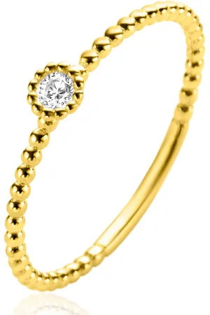 ZinZi Gold 14 krt gouden ring met bolletjes scheen en bezet met een ronde witte zirconia in bolletjes zetting van 3,5mm ZGR308