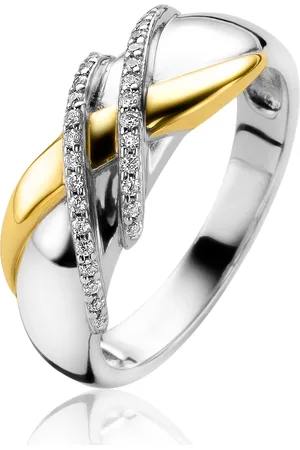 ZinZi Zilveren ring cross-over bicolor met witte zirconia