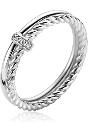 ZinZi Zilveren multi-look ring glad gedraaide buis met witte zirconia