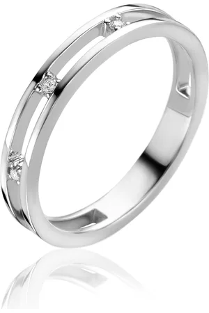 ZinZi Zilveren multi-look ring, met de look van twee smalle ringen waartussen drie witte zirconia