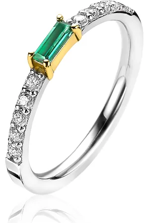 ZinZi Zilveren luxe bicolor aanschuifring baguette geslepen groene zirconia ZIR2133G