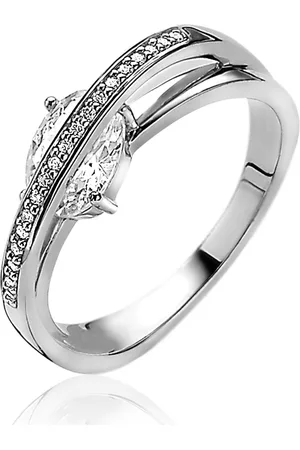 ZinZi Zilveren luxe cross-over ring ovale witte zirconia ZIR2190