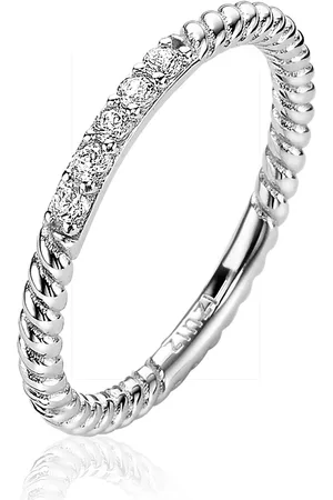 ZinZi Zilveren ring gedraaid 2mm witte zirconia