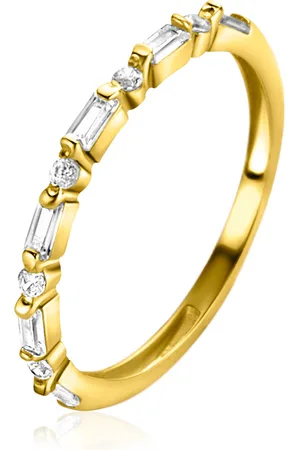 ZinZi Gold 14 karaat gouden ring 1,7mm breed, afwisselend bezet met baquette geslepen zirconia