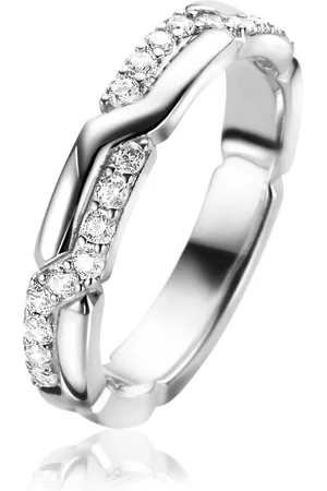 ZinZi Zilveren cross-over ring (4mm breed), waarbij twee banen speels over elkaar heen lopen ZIR2399