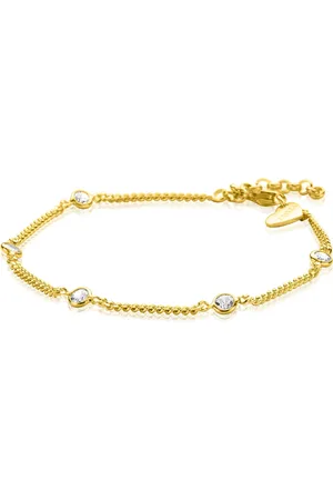 ZinZi Zilveren armband extra 14K geel verguld gourmet schakel met witte ronde zirconia